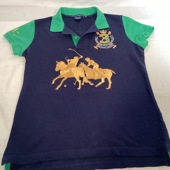 Ralph Lauren Sport Challenge Cup Crest Polo Navy Green Gold Embroidery Women’s - Picture 8 of 13
